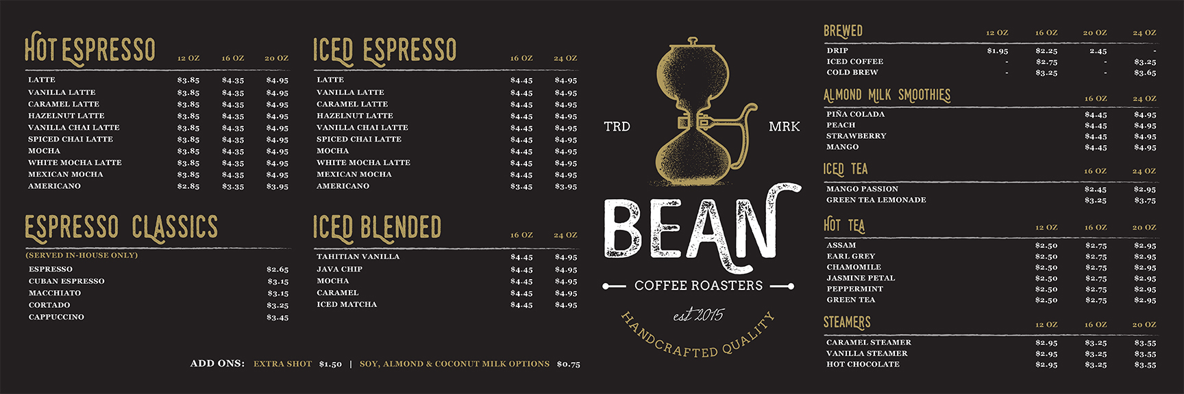 coffee bean menu